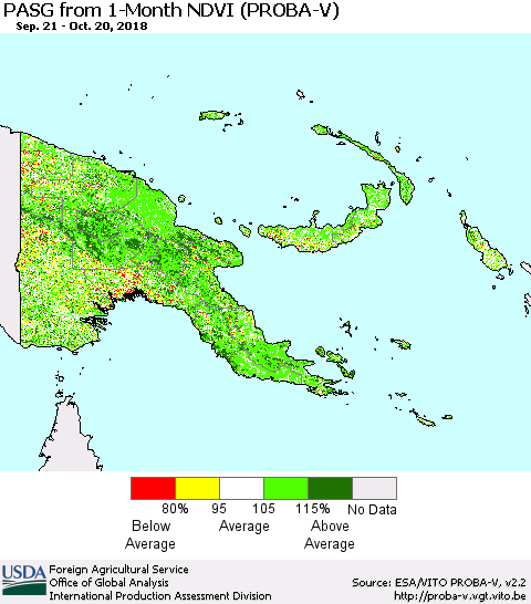 Papua New Guinea PASG from 1-Month NDVI (PROBA-V) Thematic Map For 10/11/2018 - 10/20/2018