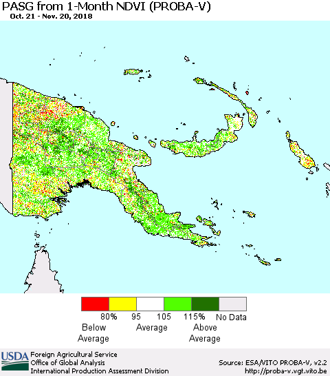 Papua New Guinea PASG from 1-Month NDVI (PROBA-V) Thematic Map For 11/11/2018 - 11/20/2018