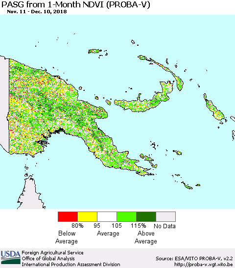 Papua New Guinea PASG from 1-Month NDVI (PROBA-V) Thematic Map For 12/1/2018 - 12/10/2018