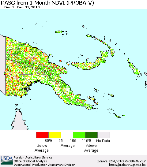 Papua New Guinea PASG from 1-Month NDVI (PROBA-V) Thematic Map For 12/21/2018 - 12/31/2018