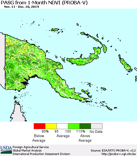 Papua New Guinea PASG from 1-Month NDVI (PROBA-V) Thematic Map For 12/1/2019 - 12/10/2019