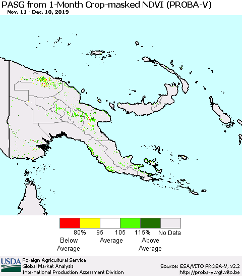 Papua New Guinea PASG from 1-Month Crop-masked NDVI (PROBA-V) Thematic Map For 12/1/2019 - 12/10/2019