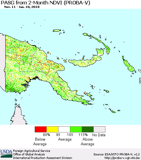 Papua New Guinea PASG from 2-Month NDVI (PROBA-V) Thematic Map For 1/1/2018 - 1/10/2018