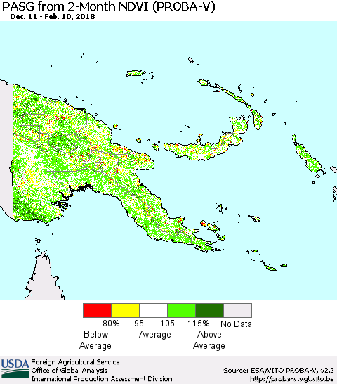 Papua New Guinea PASG from 2-Month NDVI (PROBA-V) Thematic Map For 2/1/2018 - 2/10/2018