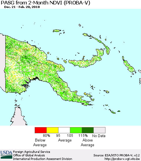 Papua New Guinea PASG from 2-Month NDVI (PROBA-V) Thematic Map For 2/11/2018 - 2/20/2018