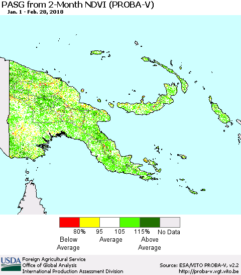 Papua New Guinea PASG from 2-Month NDVI (PROBA-V) Thematic Map For 2/21/2018 - 2/28/2018