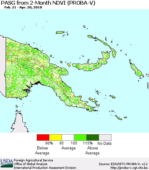 Papua New Guinea PASG from 2-Month NDVI (PROBA-V) Thematic Map For 4/11/2018 - 4/20/2018