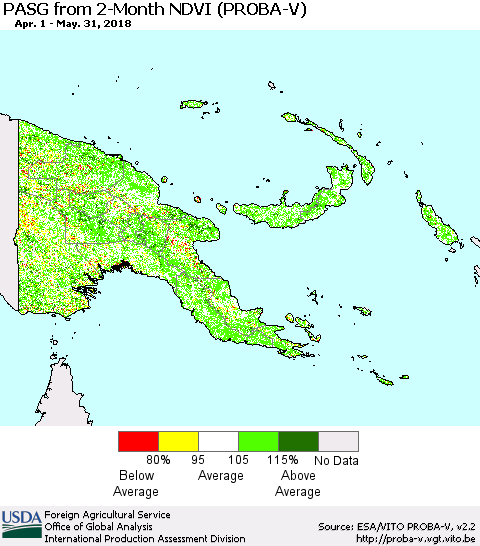 Papua New Guinea PASG from 2-Month NDVI (PROBA-V) Thematic Map For 5/21/2018 - 5/31/2018