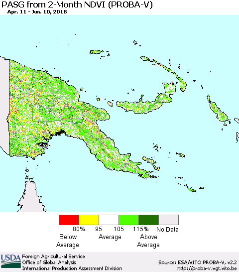 Papua New Guinea PASG from 2-Month NDVI (PROBA-V) Thematic Map For 6/1/2018 - 6/10/2018