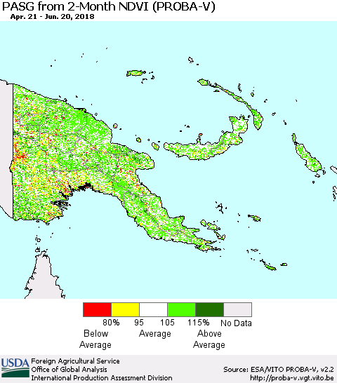 Papua New Guinea PASG from 2-Month NDVI (PROBA-V) Thematic Map For 6/11/2018 - 6/20/2018