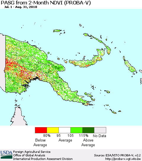 Papua New Guinea PASG from 2-Month NDVI (PROBA-V) Thematic Map For 8/21/2018 - 8/31/2018