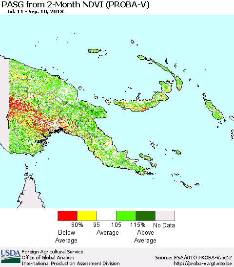 Papua New Guinea PASG from 2-Month NDVI (PROBA-V) Thematic Map For 9/1/2018 - 9/10/2018
