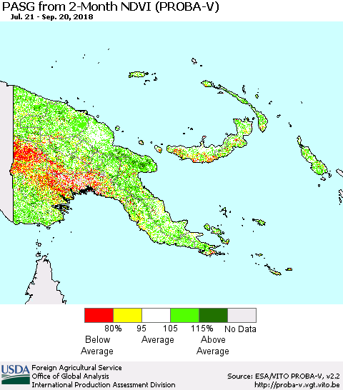 Papua New Guinea PASG from 2-Month NDVI (PROBA-V) Thematic Map For 9/11/2018 - 9/20/2018