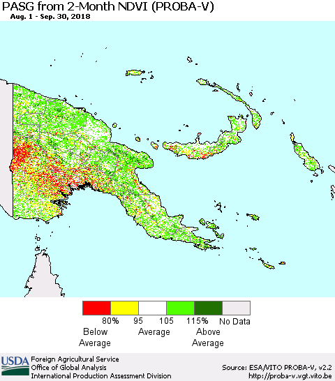 Papua New Guinea PASG from 2-Month NDVI (PROBA-V) Thematic Map For 9/21/2018 - 9/30/2018