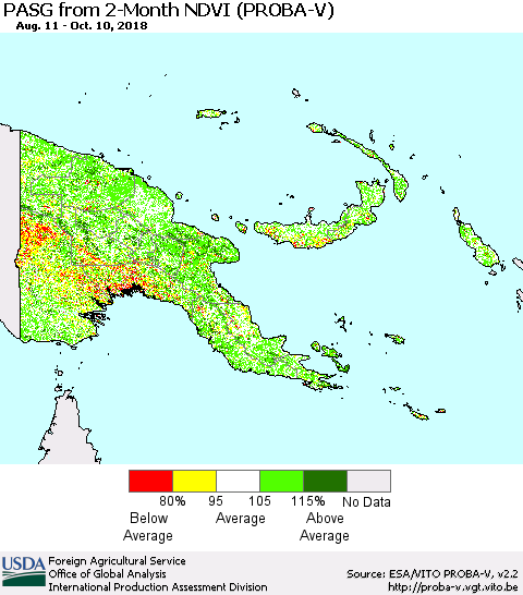 Papua New Guinea PASG from 2-Month NDVI (PROBA-V) Thematic Map For 10/1/2018 - 10/10/2018