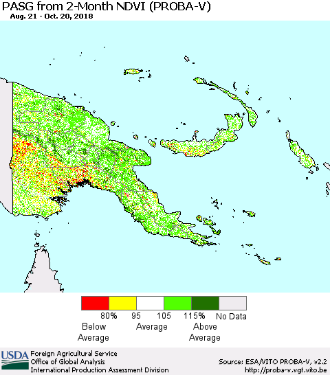 Papua New Guinea PASG from 2-Month NDVI (PROBA-V) Thematic Map For 10/11/2018 - 10/20/2018