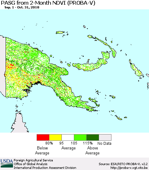 Papua New Guinea PASG from 2-Month NDVI (PROBA-V) Thematic Map For 10/21/2018 - 10/31/2018