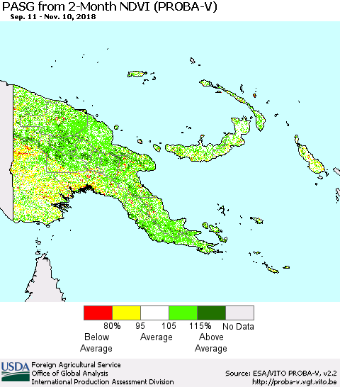 Papua New Guinea PASG from 2-Month NDVI (PROBA-V) Thematic Map For 11/1/2018 - 11/10/2018
