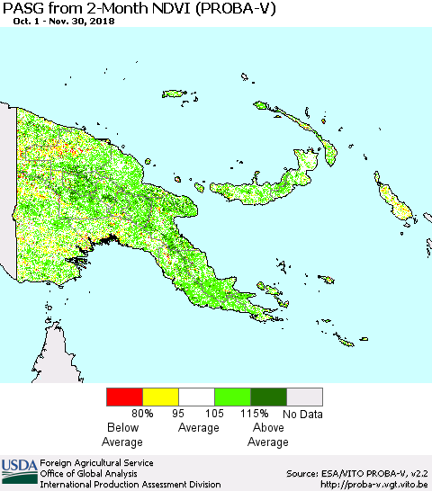Papua New Guinea PASG from 2-Month NDVI (PROBA-V) Thematic Map For 11/21/2018 - 11/30/2018