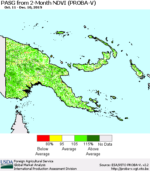 Papua New Guinea PASG from 2-Month NDVI (PROBA-V) Thematic Map For 12/1/2019 - 12/10/2019