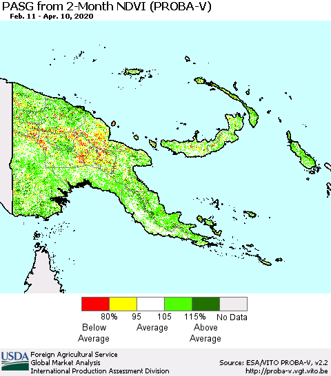 Papua New Guinea PASG from 2-Month NDVI (PROBA-V) Thematic Map For 4/1/2020 - 4/10/2020