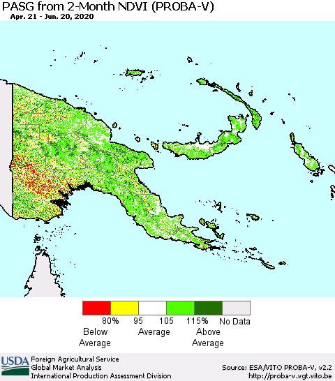 Papua New Guinea PASG from 2-Month NDVI (PROBA-V) Thematic Map For 6/11/2020 - 6/20/2020