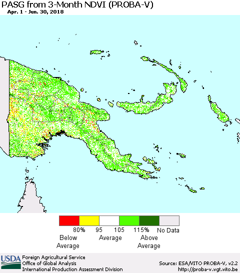 Papua New Guinea PASG from 3-Month NDVI (PROBA-V) Thematic Map For 6/21/2018 - 6/30/2018