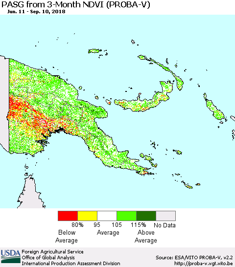 Papua New Guinea PASG from 3-Month NDVI (PROBA-V) Thematic Map For 9/1/2018 - 9/10/2018