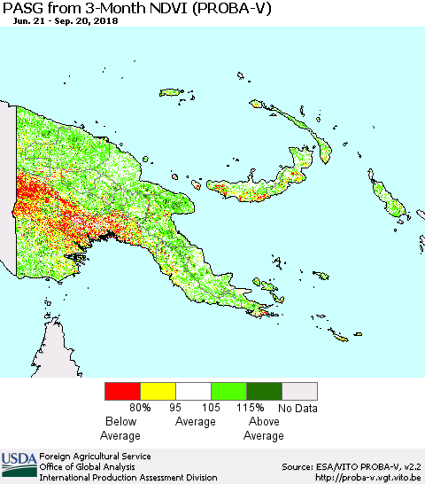 Papua New Guinea PASG from 3-Month NDVI (PROBA-V) Thematic Map For 9/11/2018 - 9/20/2018
