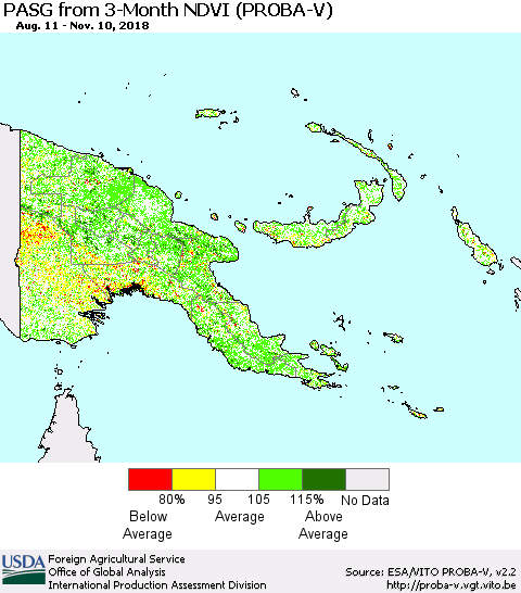 Papua New Guinea PASG from 3-Month NDVI (PROBA-V) Thematic Map For 11/1/2018 - 11/10/2018