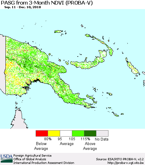 Papua New Guinea PASG from 3-Month NDVI (PROBA-V) Thematic Map For 12/1/2018 - 12/10/2018