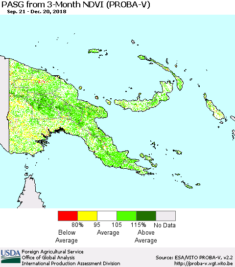 Papua New Guinea PASG from 3-Month NDVI (PROBA-V) Thematic Map For 12/11/2018 - 12/20/2018
