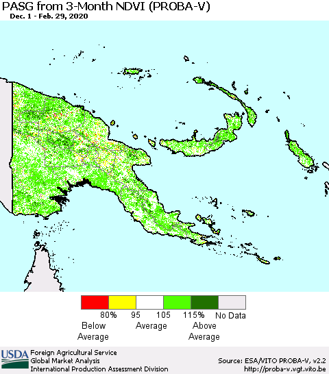 Papua New Guinea PASG from 3-Month NDVI (PROBA-V) Thematic Map For 2/21/2020 - 2/29/2020