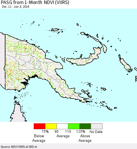 Papua New Guinea PASG from 1-Month NDVI (VIIRS) Thematic Map For 1/1/2024 - 1/8/2024