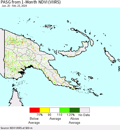 Papua New Guinea PASG from 1-Month NDVI (VIIRS) Thematic Map For 2/18/2024 - 2/25/2024