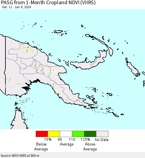 Papua New Guinea PASG from 1-Month Cropland NDVI (VIIRS) Thematic Map For 1/1/2024 - 1/8/2024