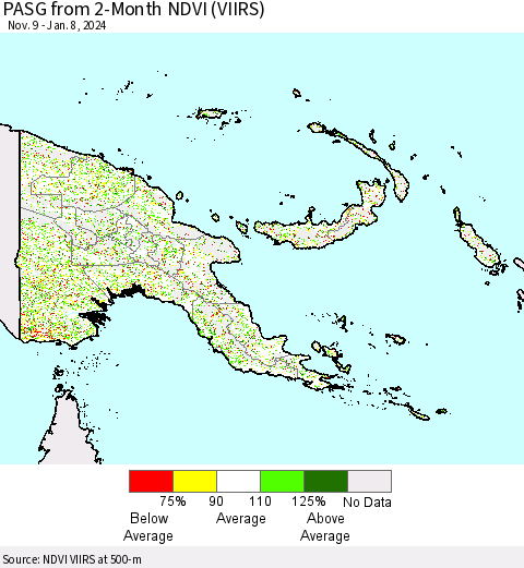 Papua New Guinea PASG from 2-Month NDVI (VIIRS) Thematic Map For 1/1/2024 - 1/8/2024