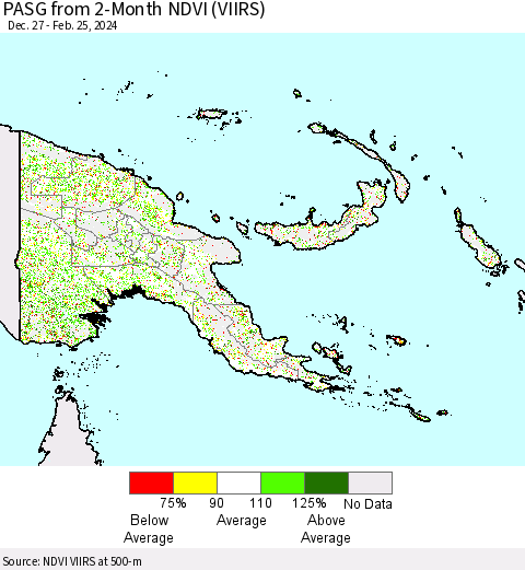 Papua New Guinea PASG from 2-Month NDVI (VIIRS) Thematic Map For 2/18/2024 - 2/25/2024
