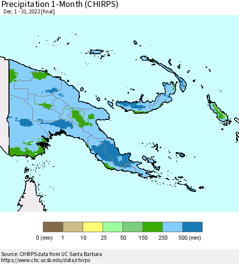Papua New Guinea Precipitation 1-Month (CHIRPS) Thematic Map For 12/1/2022 - 12/31/2022