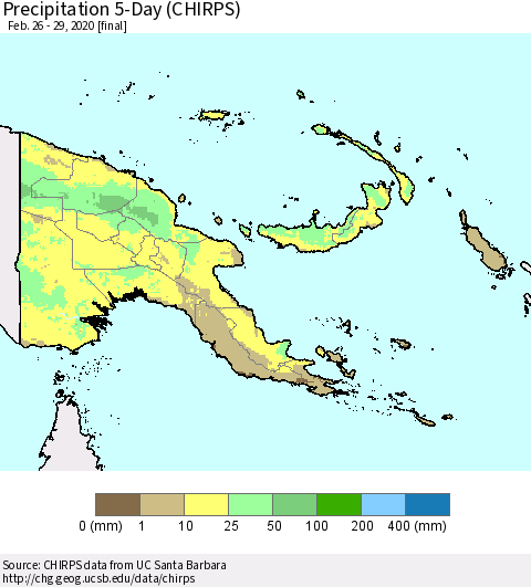 Papua New Guinea Precipitation 5-Day (CHIRPS) Thematic Map For 2/26/2020 - 2/29/2020