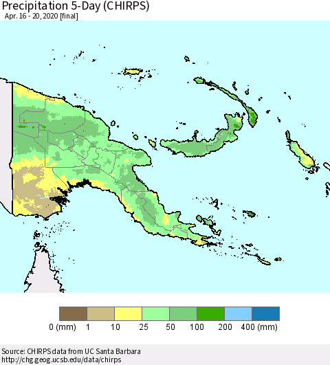 Papua New Guinea Precipitation 5-Day (CHIRPS) Thematic Map For 4/16/2020 - 4/20/2020