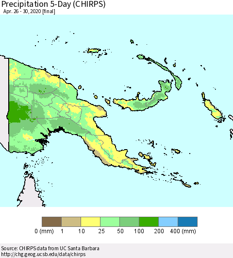 Papua New Guinea Precipitation 5-Day (CHIRPS) Thematic Map For 4/26/2020 - 4/30/2020