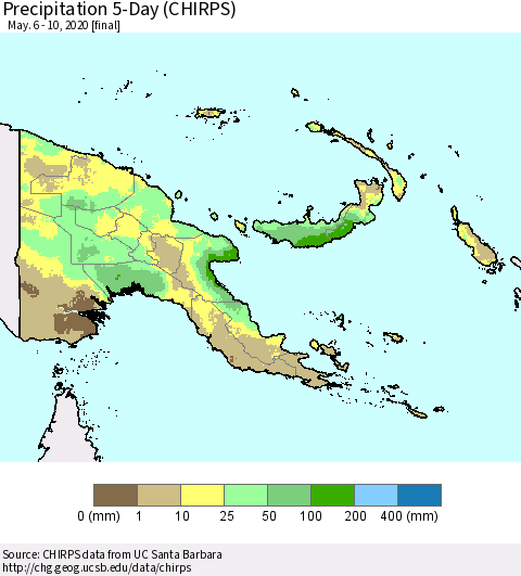 Papua New Guinea Precipitation 5-Day (CHIRPS) Thematic Map For 5/6/2020 - 5/10/2020