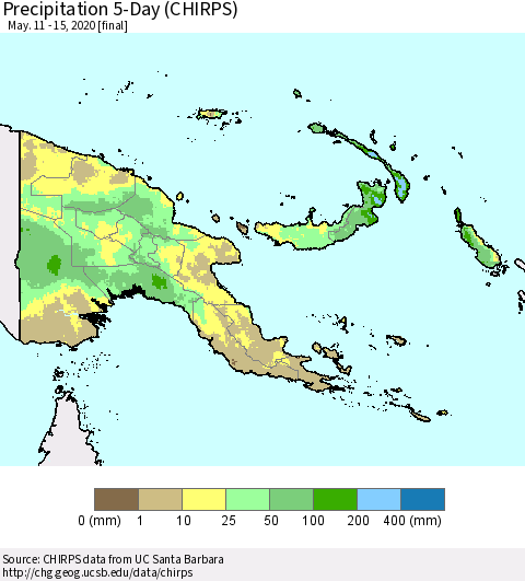 Papua New Guinea Precipitation 5-Day (CHIRPS) Thematic Map For 5/11/2020 - 5/15/2020
