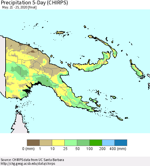 Papua New Guinea Precipitation 5-Day (CHIRPS) Thematic Map For 5/21/2020 - 5/25/2020