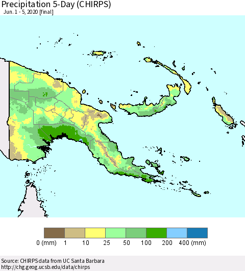 Papua New Guinea Precipitation 5-Day (CHIRPS) Thematic Map For 6/1/2020 - 6/5/2020