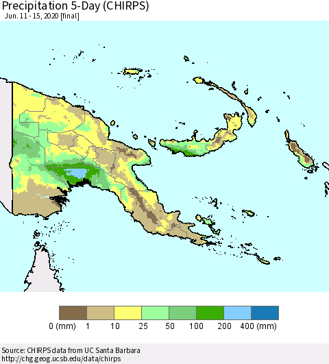Papua New Guinea Precipitation 5-Day (CHIRPS) Thematic Map For 6/11/2020 - 6/15/2020