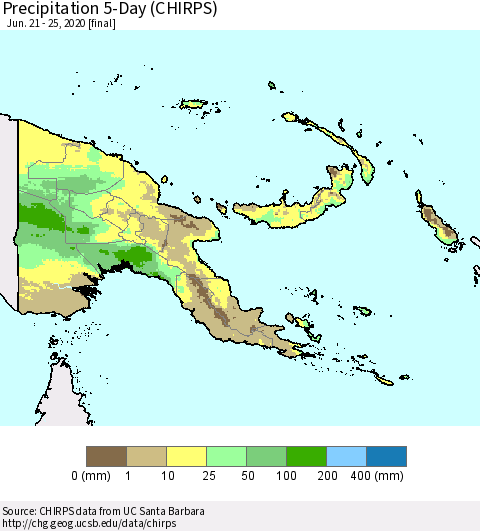 Papua New Guinea Precipitation 5-Day (CHIRPS) Thematic Map For 6/21/2020 - 6/25/2020
