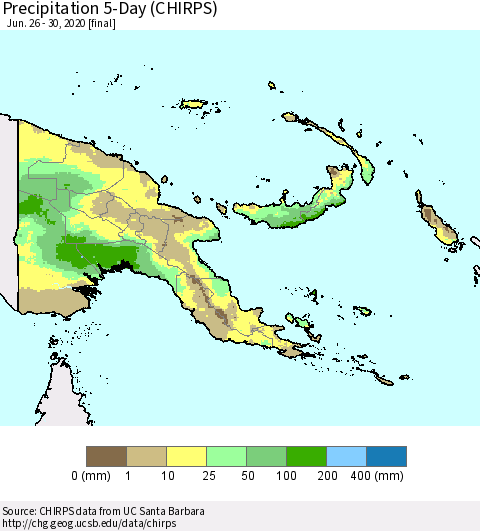 Papua New Guinea Precipitation 5-Day (CHIRPS) Thematic Map For 6/26/2020 - 6/30/2020
