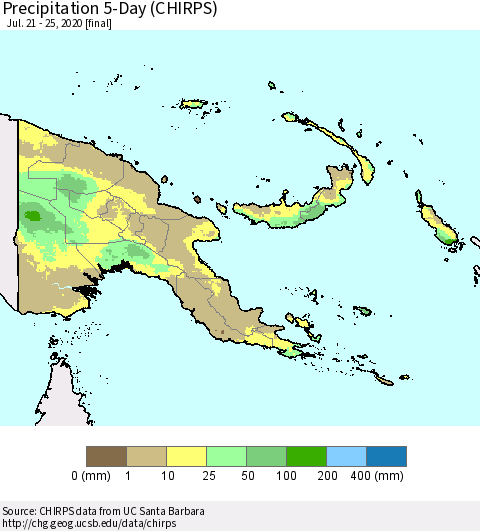 Papua New Guinea Precipitation 5-Day (CHIRPS) Thematic Map For 7/21/2020 - 7/25/2020